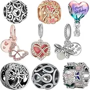 [awaFanee] 9 Pack Silver Spacer Beads Charms fit Pandora Bracelet CZ Pendant Set