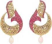 [Touchstone] Indian Bollywood curved fish Austrian crystals jewelry earrings in antique gold tone for women