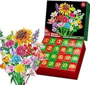 Advent Calendar 2024 for Kids Adults Teens 2025 24 Days Flower Bouquet Christmas Countdown Advent Calendar, Christmas Bouquet Blocks, Xmas Building Toys Gift Kit Home Decor for Boy Girl (Sunflower)