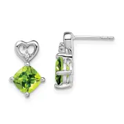14k White Gold Peridot and Real Diamond Heart Earrings