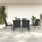 7 Piece Garden Dining Set Black Steel Textilene Outdoor Furniture Patio Ta 00713