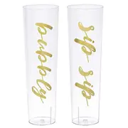Clear and Gold Stamped Plastic Stemless Champagne Glasses (Pack of 2)