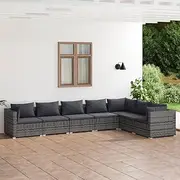 7 Piece Garden Lounge Set with Cushions Poly Rattan Grey, Conversation Sets
