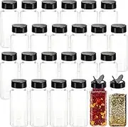 24 Pack 3.5oz Square Plastic Spice Jars,Seasoning Containers with Black Screw Lids to Pour or Shake,Empty Storage Spice Containers for Spice,Powders,Peppers