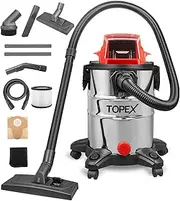 TOPEX 20V 25L Wet & Dry Vacuum Cleaner Multi-Purpose Removable Universal Wheel with HEPA Filter Cartridge for Car, Garage, Workshop, Home (Skin Only-Battery and Charger NOT Included)