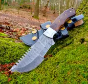 Handmade Damascus Fixed Blade Tracker Knife with Sheath