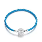 Sterling Silver & Leather Snowflake Charm Hypoallergenic Bracelet