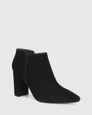 Helenna Black Suede Leather Block Heel Ankle Boot
