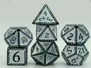 Galactic Dice Premium Dice Sets - Black & White Textured Metal Set of 7 Dice wit
