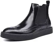 [Generic] Wingtip Brogue Boot for Men Chelsea BootGenuine Leather Round Toe Outsole Pull On Carving Easy Care Outsole