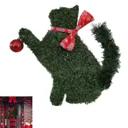 Cat Dog Shaped Christmas Wreath Artificial Pine Branches Garland Ornaments for Door Xmas Farmhouse Decorations-Cat with snowflake pattern bow