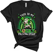 [Generic] This is My Lucky Pajama Shirt, Lovely St. Patrick's Day Dabbing Sheep Leprechaun, Rainbow Shamrock Unisex T-Shirt