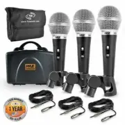 NEW Pyle PDMICKT34 Dynamic Microphone Kit (3) Professional Handheld Mics