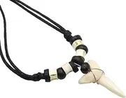 [Swimmi] Genuine Mako Shark Tooth Necklace for Men Women Boy Girl with Seed Beads and Adjustable Waxed Cord Handmade Jewelry EA200, Shark Tooth, shark tooth