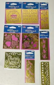 Lot-9 Plaid Solid Brass Embossing Stencil ABC 123 Birthday Thank You Designs ￼￼