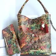 Brahmin Amelia Croc Bucket Ammolite Gemstone Leather Bag+Wallet+Tassel NWT*HTF