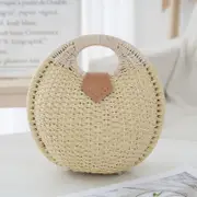 GGP Off White Boho Circle Straw Bag Stylish Woven Tote With Round Handles