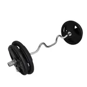 Total 77kg - 120cm Olympic Super Curl Barbell Weight Set - Rubber Coated Plate