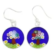 GlassOfVenice Murano Glass Millefiori Round Dangle Earrings Tree of Life - Silve