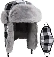[NONMON] Unisex Winter Aviator Hat with Ear Flaps and Windproof Removable Face Mask, Warm Faux Fur Hat, Bomber Hat, Women and Men, Trapper Hat for Skiing, Outdoor Activities