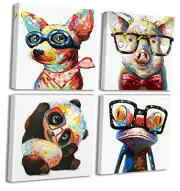 Colorful Cartoon Animal Wall Art Canvas Print Funny Cute Panda Frog Pig