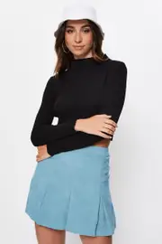 Blue Cord Pleated Tennis Skirt - Size 8, Women's Trial Skirt