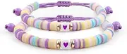 4Pcs Back to School Matching Bracelets, Pink Purple Beads Charms Adjustable Colorful Clay Bead Bracelet First Day of School Gifts Party Supplies for Prek Preschool for Daughter Son, 7-14cm / 2.7-5.5
