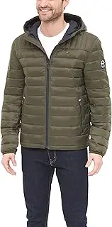 [Tommy Hilfiger] Men's Water Resistant Ultra Loft Filled Hooded Puffer Jacket, Olive, Small, Olive, Small