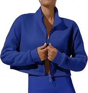 [FEOYA] Women's Yoga Running Cropped Jacket Long Sleeve Full Zip Crop Tops with Hoodie Ribbed Slim Fit Activewear
