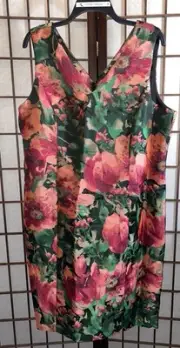 Anne Klein Suit Separates Floral Amaranth Multi Color V Neck Dress Size 16 NWT
