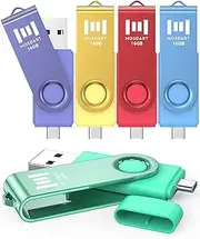 [mosDART] 16GB Dual USB C Flash Drive, Type C and USB A 2.0 Thumb Drive, FAT32 Memory Stick for iPhone 15 and 16, Android Phone, iPad, MacBook and Laptops, Vibrant Colors (Pack of 5)