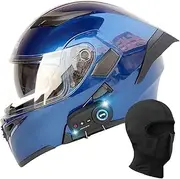 Bluetooth Full Face Motorbike Helmet, Modular Flip Up Full Face Helmet for Men and Women with Double Sun Visor DOT/ECE Motocross Racing Crash Helmet G,XXL(63~64cm)