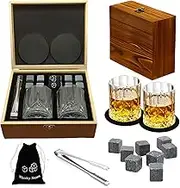 XWLKCYMX Whisky Glass Gift Set, with 2 Whiskey Glass Cups 8 Chilling Whiskey Stones, Wooden Box and Slate Coasters, Birthday Gifts for Men, Dad, Husband, Valentine's Day, Father's Day