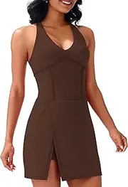 JOYSPELS 2025 Athletic Tennis Dress for Women with Built-in Bra & Shorts Pockets V Neck Spring Summer Dresses
