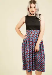 NWT Modcloth "Serendipitous Occasion Midi Dress in Tile", Black, UK 12 US 6, $90