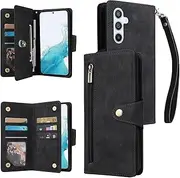 [YocoverTech] for Samsung A54 5G Case,for Galaxy A54 5G Wallet Case[6 Card Slots and 1 Zipper Coin Pocket] PU Leather Stand Flip Cover with Wrist Strap[6.4 inch]-Black