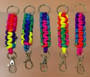 Rainbow PRIDE Keychain Paracord Metal Clip & Ring 550 Cord Handmade LOT OF 5