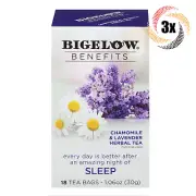 3x Boxes Bigelow Benefits Sleep Chamomile & Lavender Tea | 18 Bags Each | 1.06oz
