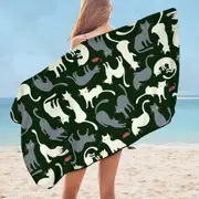 Red Mice and White Grey Cats Microfiber Beach Towel
