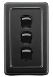 Tradco 5344 3 Gang Flat Plate Rocker Switch Matte Black
