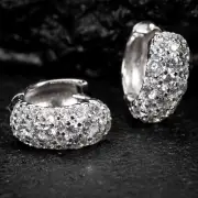 Honey Comb Flower Set White Gold Plated 925 Sterling Silver Cz Hoop Earrings