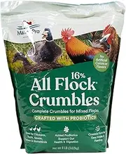 Manna Pro All Flock Crumbles | 16% Protein Level | Complete Feed for Chickens, Ducks, Geese, Turkeys and Gamebirds | Probiotics to Support Digestion | No Artificial Colors or Flavors | 8 Pounds White