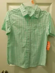 Wonder Nation Boys Short Sleeve Woven Button Front Shirt SMALL (6-7) Green Plaid
