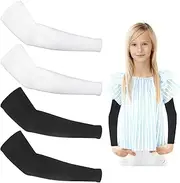 [Piriuuo] 2 Pairs Kids Arm Sleeves - Breathable Elastic Compression Sleeves for Volleyball, Football, Baseball, Basketball - Youth Boys & Girls, Black White