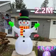 2.2m Christmas Snowman Inflatable Model Rotate LED Light Green Glove Xmas Stake