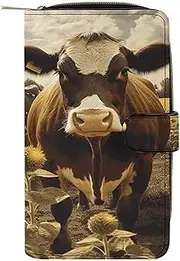 [RTSEBVN] Leather Wallet Multifunction Long Wallet Fashion 3D Animal Brown Cow Printing Leather Purse with For Women And Men, style, 19.7x11x3.5cm, Leather Wallet