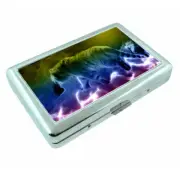 Abstract Rainbow Tiger Em1 Silver Metal Cigarette Case RFID Protection Wallet