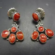 FEDERICO JIMENEZ Sterling Silver RED SPINY OYSTER SHELL Cluster EARRINGS Pierced