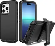 I-HONVA for iPhone 15 Pro Case with Belt-Clip Holster Shockproof Dust/Drop Proof 3-Layer Full Body Protection Rugged Heavy Duty Cover Case for Apple iPhone 15 Pro 6.1" 2023,Black