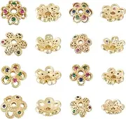 Craftdady 16 pcs Brass Cubic Zirconia Flower Bead Caps Gold Filigree Bead End Caps Metal Spacer Bead Cap Jewelry Caps for Bracelet Earring Jewelry Making